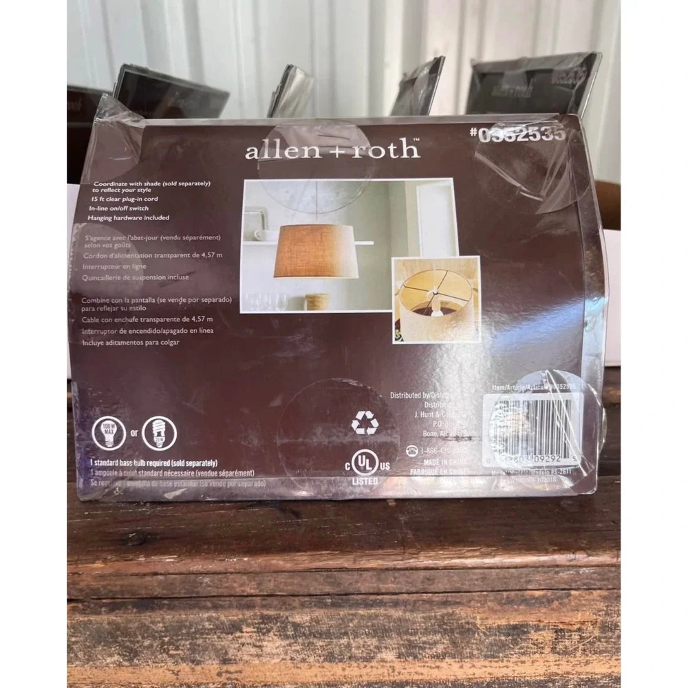 Brand New Allen + Roth Portable‎ Hanging Light Pendant Kit